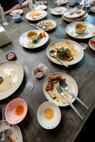 The plates had a little food left over after everyone had finished eating