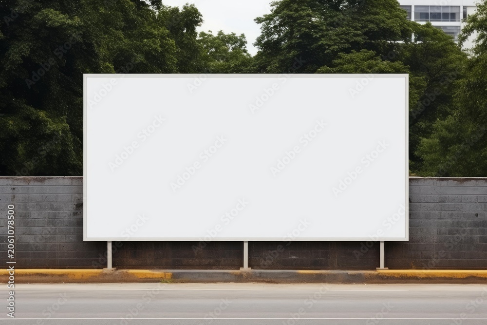 Fototapeta premium Blank billboard presenting a large white empty space for creative advertisement on a wall next to a road