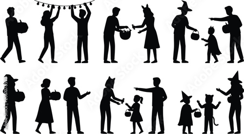 Foto Halloween kids trick or treating with costumes