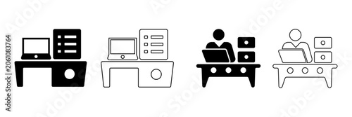 Fotografía Administrative assistant desk with laptop and task manager silhouette vector des
