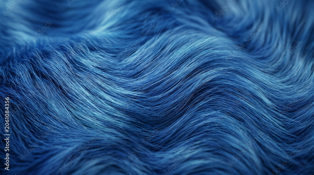 Obraz premium Luxurious blue fur texture featuring flowing strands, rich detail, and soft abstract wave patterns.