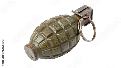 Schilderij op canvas Classic metal fragmentation explosive hand grenade isolated on a transparent bac