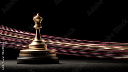 Gleaming golden game piece rests upon a dark surface against streaks of light.