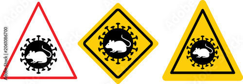 Fotografía Rodent-borne infectious virus warning signs, medical safety triangle and diamond