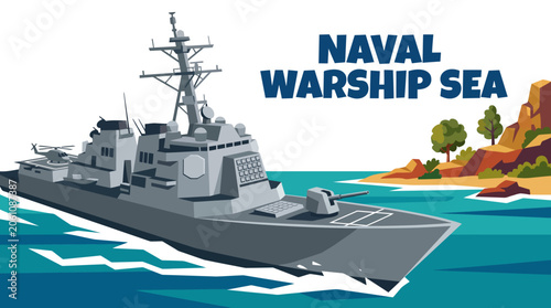 Photography modern naval warship sailing cartoon on ocean landscape environment with militar