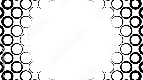 Abstract geometric tunnel with circular pattern. Modern black and white frame design with circular border. Symmetrical circular pattern in the background.