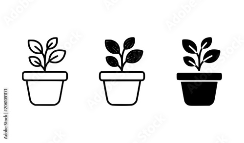 Cuadro en lienzo Potted Plant Icons Set with Simple Modern Botanical Line Art Designs