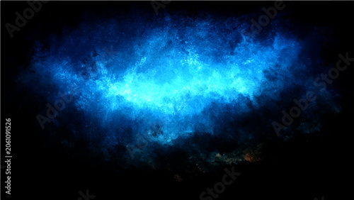 Quadro su tela Ethereal blue light bursts forth, illuminating the darkness with a cosmic, nebulous glow, evoking mystery and wonder