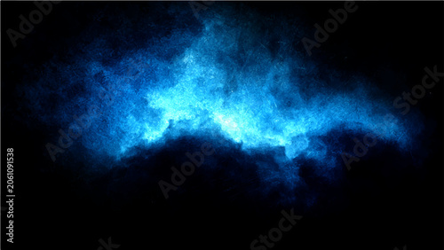 Obraz na płótnie Abstract swirling luminous blue smoke or gas cloud, emanating ethereal glowing wisps against deep black background, suggesting mystery, energy, or cosmic phenomenon