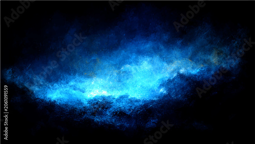 Slika na platnu Ethereal blue luminescence illuminates the darkness, a captivating display of radiant energy and cosmic dust swirling