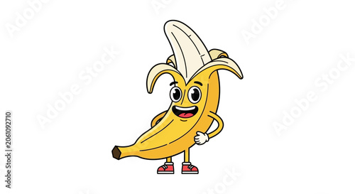 Tablou pe pânză Happy Cartoon Banana Character with Arms and Legs, Smiling
