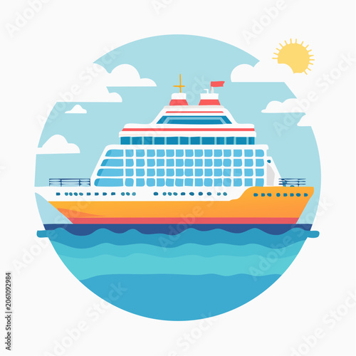Cruise Ship Sailing on the Ocean Under a Sunny Sky