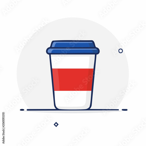 Stylized Coffee Cup Icon with Red and Blue Accents