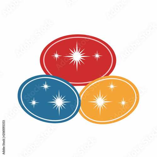Three Oval Shapes with Starbursts