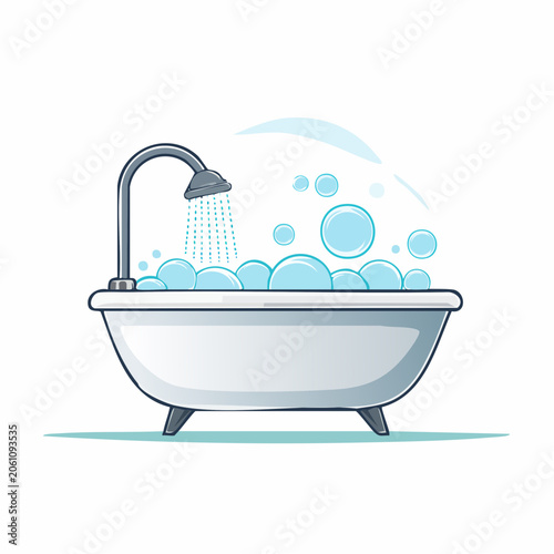 Bathtub with running water and bubbles