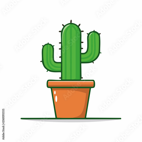 Cartoon Saguaro Cactus in Orange Pot