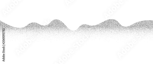 Grayscale vector halftone dots background with a fading dot effect, resembling a abstract mountain landscape. Black noise dots, a sand grain effect.vector