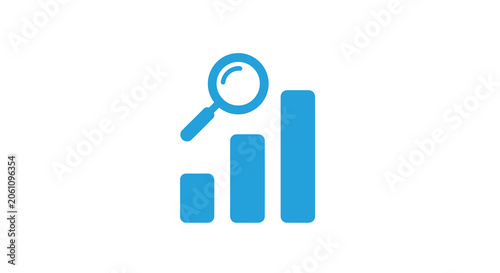 Bar Graph With Magnifying Glass Icon Flat Blue Design