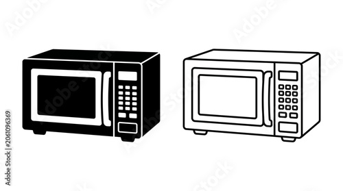 Photos Microwave Oven Line Art On White Background
