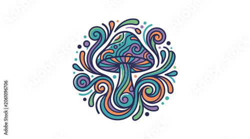 Psychedelic Mushroom Art with Swirling Patterns.