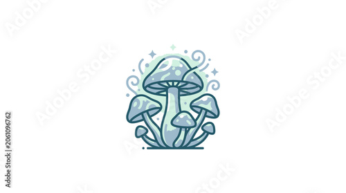 Magical Blue Mushrooms with Sparkles Illustration.