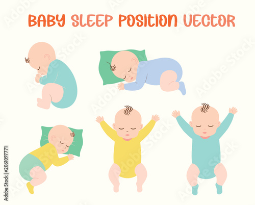  Baby Sleep Position on back, side, and stomach positions, Collection Cute Infant Sleeping Pose Vector  illustrated in soft pastel colors.