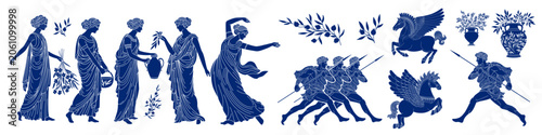 Obraz na plátně set of illustrations of ancient greece culture, vector