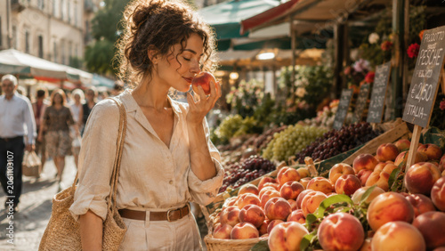 Enjoying fresh fruit at a market