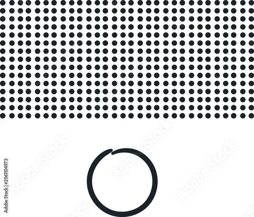 At the top, rows of dots take up half the canvas. At the bottom, there is a circle.