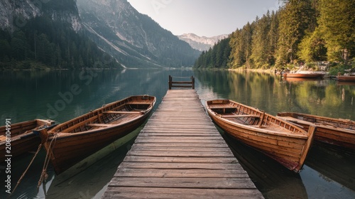 Lakeside boats in the mountains