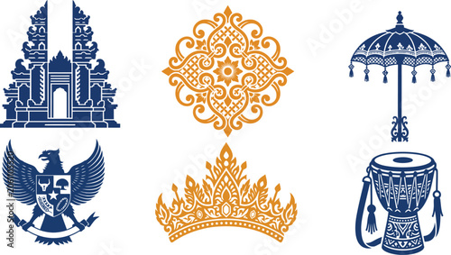 Foto Indonesian culture icons flat vector illustration with traditional Garuda temple