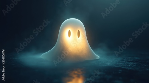 A Simple Glowing Ghost Figure in Ethereal Mist