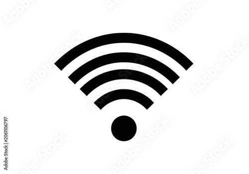 Black wireless network signal icon on white background.