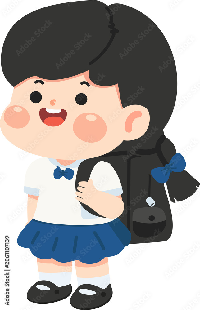 Fototapeta premium Happy Girl Student With Backpack Illustration