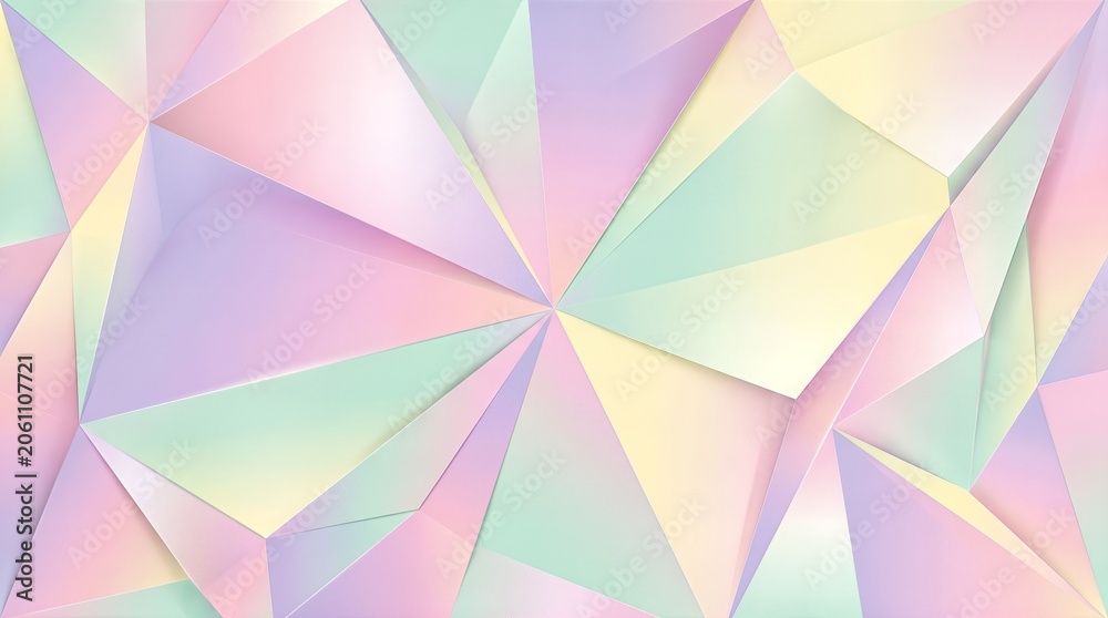 Fototapeta premium Abstract Geometric Background with Pastel Aurora Colors Layered Polygon Shapes and Pearlescent Texture