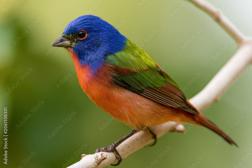 Obraz premium The Painted Bunting Perched on a Branch in Bright Garden Light