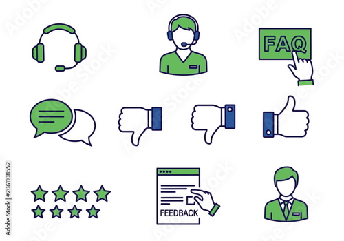 Customer support and service feedback icon set.