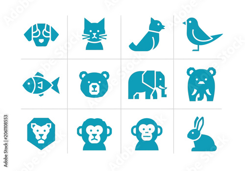 Cyan animal and pet flat solid icon collection.