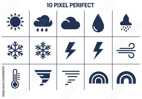 Dark blue weather forecast and climate condition icons.