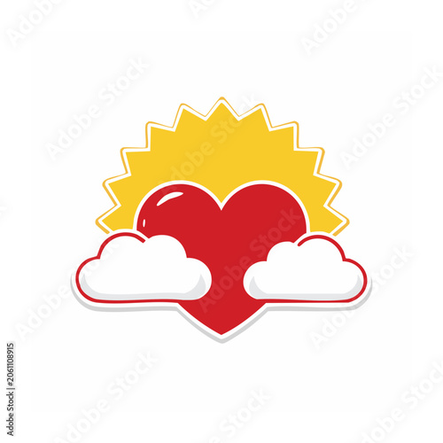Red heart with sun and clouds illustration