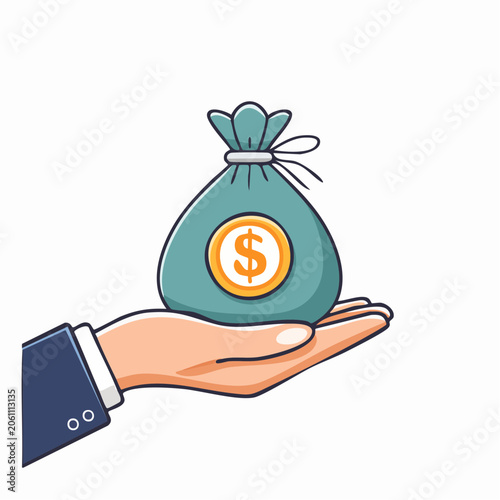 Hand Holding a Money Bag with Dollar Coin