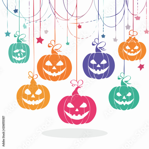 Hanging Halloween Pumpkins with Colorful Stars