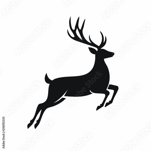 Silhouette of a leaping stag with large antlers