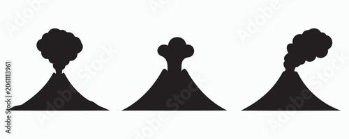 Φωτογραφία Volcano silhouette isolated on light background, erupting mountain with smoke plume, dramatic natural landscape illustration ideal for geology, disaster, and environmental themes