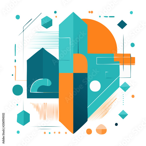 Abstract geometric shapes in teal and orange