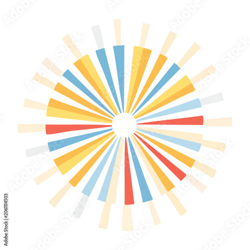 Abstract radial burst with colorful segments on white background