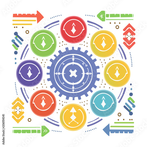 Abstract technology concept with gears and colorful circles