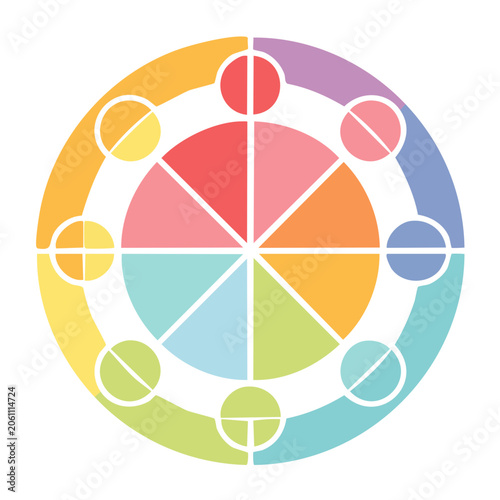 Flat Design Color Wheel with Dots and Segments