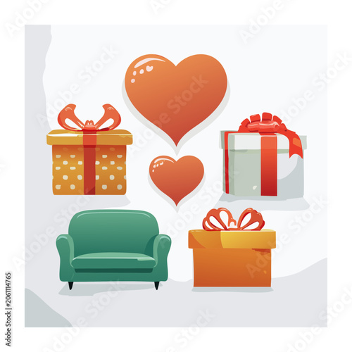 Flat design gift boxes and heart illustration
