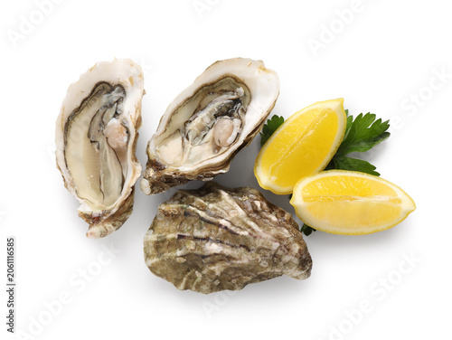 Fresh raw oysters with lemo...